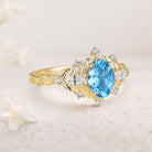 Unique floral engagement rings Oval Blue Lab Topaz Cluster 18K Yellow Gold Wedding Ring Fairy Engagement Ring