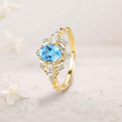 Unique floral engagement rings Oval Blue Lab Topaz Cluster 18K Yellow Gold Wedding Ring Fairy Engagement Ring