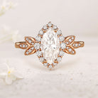 Unique floral engagement rings Marquise Moissanite Butterfly Halo 18K Rose Gold Engagement Ring