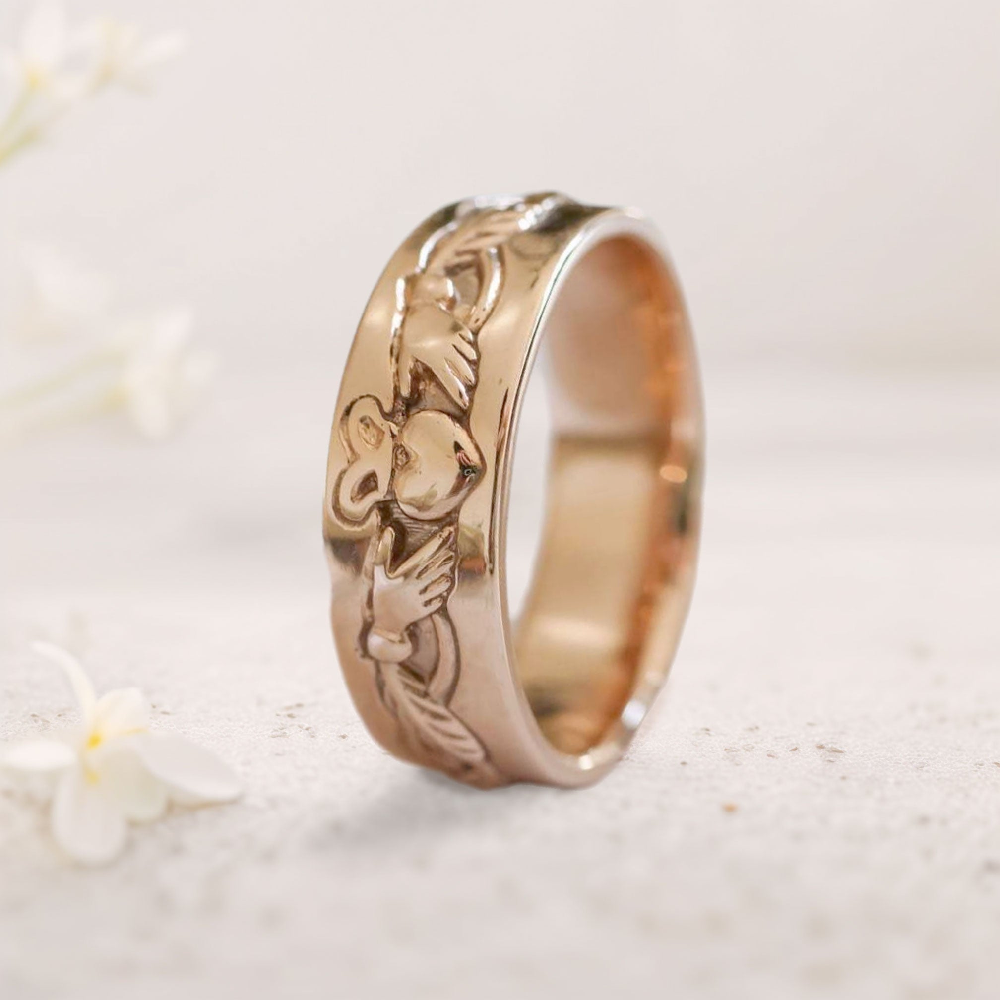 Unique floral 18K Rose Gold engagement rings Gold Claddagh Wedding Band For Men