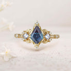 Unique Kite Three Stone Lab Alexandrite 18K Yellow Gold Leaf Ring