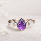 Unique Pear Amethyst Engagement Ring Moissanite 18K Rose Gold Side Stone Ring