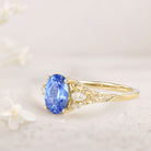 Unique Oval Lab Sapphire and Moissanite 18K Yellow Gold Wedding Ring