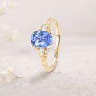 Unique Oval Lab Sapphire and Moissanite 18K Yellow Gold Wedding Ring