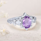 Vintage Briar Rose Oval Amethyst 18K White Gold Engagement Ring  Vine Ring