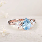 Unique Pear Lab Aquamarine 18K Rose Gold Engagement Ring Simple Cluster Bridal Ring