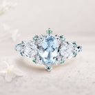 Unique Starlight Oval Lab Aquamarine 18K White Gold Engagement Ring