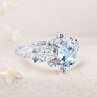 Unique Starlight Oval Lab Aquamarine 18K White Gold Engagement Ring