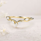 Unique Marquise Moissanite Curved Wedding Band Stacked 18K Yellow Gold Wedding Ring