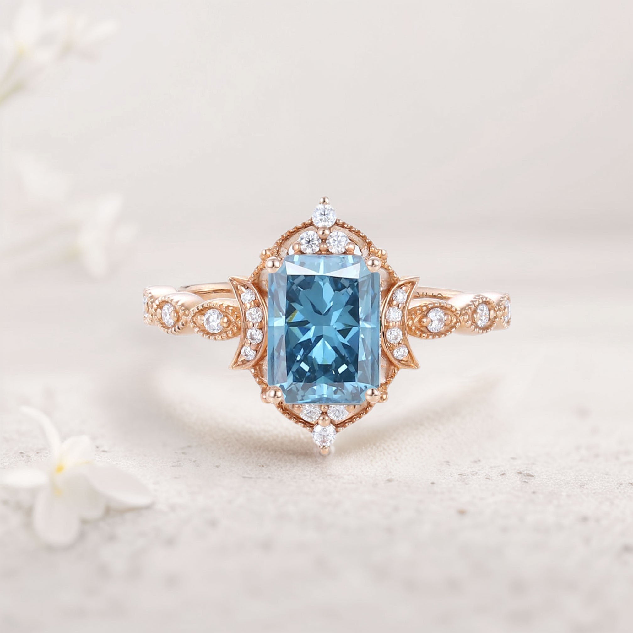 Vintage Emerald Lab Topaz 18K Yellow Gold Engagement Ring Whimsical Charm Bridal Ring