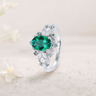Unique Starlight Oval Lab Emerald 18K White Gold Engagement Ring