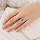 Unique Starlight Oval Lab Emerald 18K White Gold Engagement Ring
