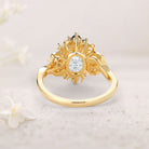 Unique floral engagement rings Halo Oval Moissanite and Lab Sapphire 18K Yellow Gold Twis Ring