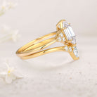 Unique floral engagement rings Long Hexagon Moissanite 18K Yellow Gold Wedding Ring Set Bridal Ring Set