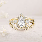 Unique floral engagement rings Kite Moissanite Engagement Ring Set Flower Bridal Set Leaf 18K Yellow Gold Wedding Ring