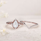 Vintage Pear Forever One Moissanite 18K Rose Gold Engagement Ring Bridal Ring Set