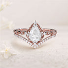 Vintage Pear Forever One Moissanite 18K Rose Gold Engagement Ring Bridal Ring Set