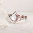 Vintage Pear Forever One Moissanite 18K Rose Gold Engagement Ring Bridal Ring Set