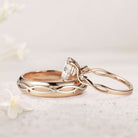 Unique Leaf Design Vine Oval Moissanite 18K Yellow Gold Couple's Ring Set