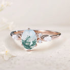 Vintage Oval Moss Agate and Moissanite 18K Rose Gold Engagement Ring