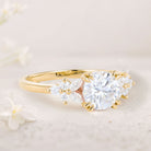 Unique Round Moissanite Floral Cluster 18K Yellow Gold Engagement Rings Double Prong Bridal Ring