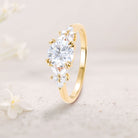Unique Round Moissanite Floral Cluster 18K Yellow Gold Engagement Rings Double Prong Bridal Ring