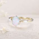 Vintage Oval Lab Opal and Moissanite 18K White Gold Engagement Ring