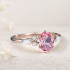Vintage Oval Lab Padparadscha and Moissanite 18K Rose Gold Engagement Ring