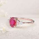Vintage Oval Lab Ruby Cluster 18K Rose Gold Engagement Ring 