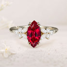 Unique Marquise Lab Ruby 18K Yellow Gold Engagement Ring Floral Elegance Bridal Ring