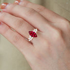 Unique Marquise Lab Ruby 18K Yellow Gold Engagement Ring Floral Elegance Bridal Ring