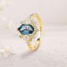 Unique floral engagement rings Long Hexagon Lab Topaz Engagement Ring Flower Leaf Design Topaz Cluster 18K Yellow Gold Promise Ring
