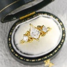 Unique Kite Three Stone Moissanite Leaf 18K Yellow Gold Ring