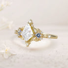 Unique Kite Three Stone Moissanite Leaf 18K Yellow Gold Ring