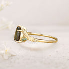 Unique floral engagement rings Pear Green Lab Sapphire Leaf 18K Yellow Gold Engagement Ring