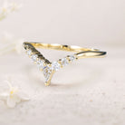 Unique Kite Moissanite Curved Wedding Band Moissanite Stacked 18K Yellow Gold Wedding Ring