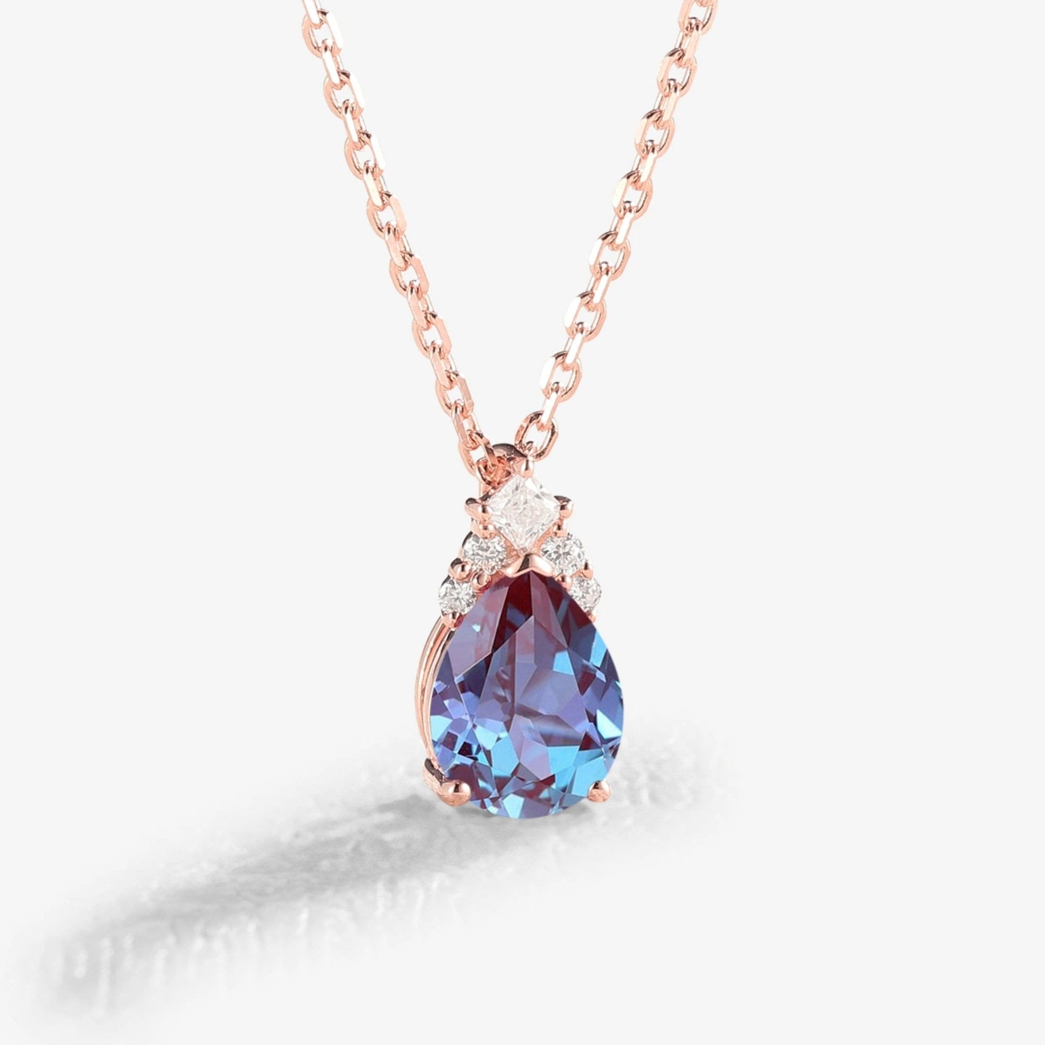 Unique Princess Pear Cut Alexandrite Necklace - Oore Jewelry