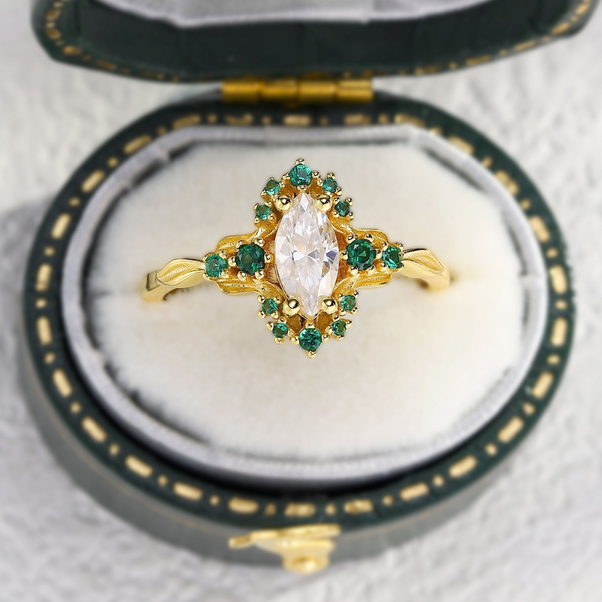Unique Astraea Half Halo Marquise Moissanite Ring - Oore Jewelry