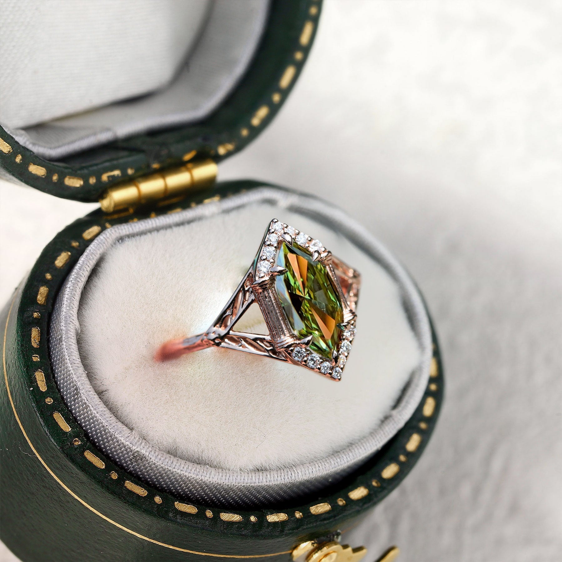 Unique Marquise Green Lab Sapphire Ring - Oore Jewelry
