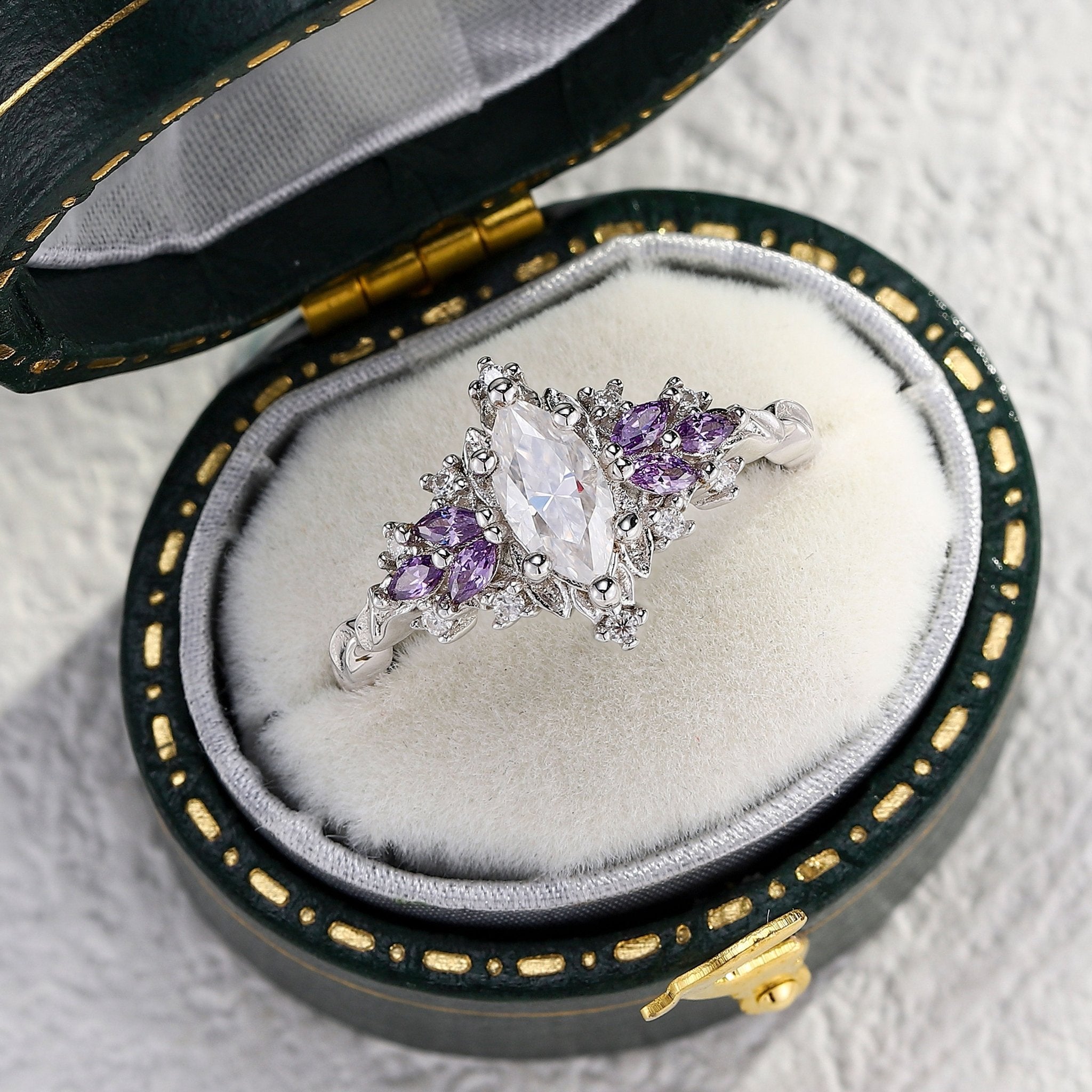 Starlight Marquise Moissanite and Lab Tanzanite Engagement Ring - Oore Jewelry