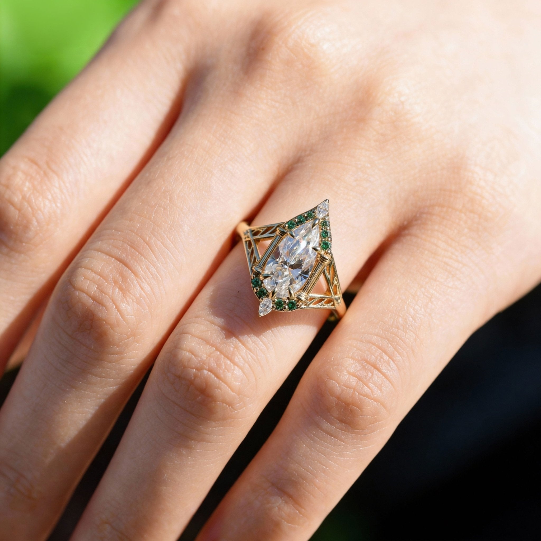 Mythindil Gothic Geometric Oval Moissanite Engagement Ring - Oore Jewelry