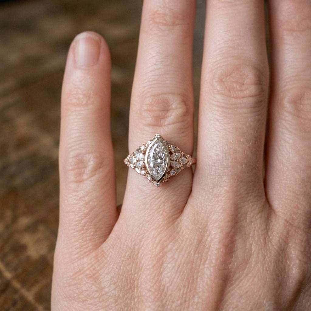 Unique Briar Rose Starlight Bezel Marquise Lab Grown Diamond Ring - Oore Jewelry
