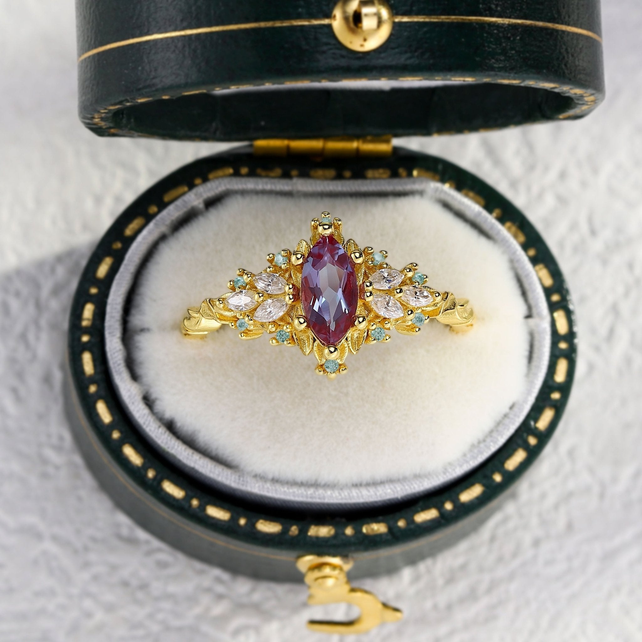 Unique Briar Rose Starlight Marquise Lab Alexandrite Ring - Oore Jewelry