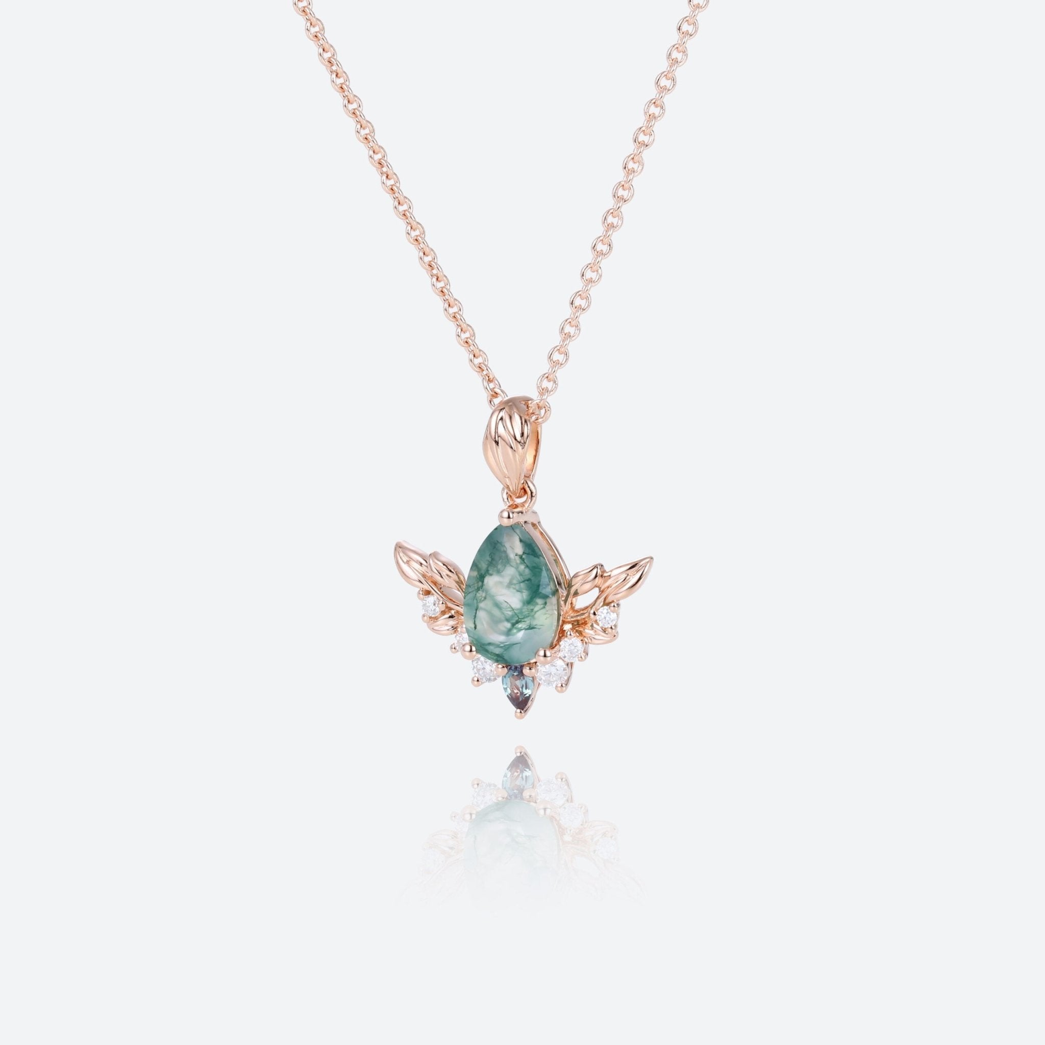 Vintage Pear Cut Moss Agate Heavenly Wings Pendant Necklace - Oore Jewelry