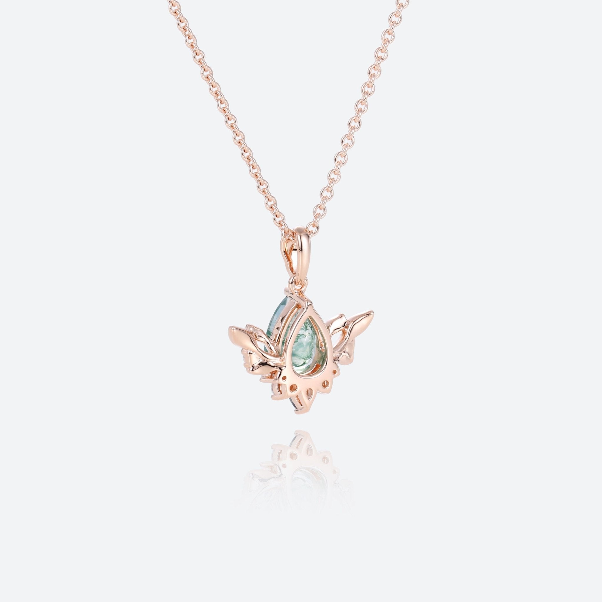 Vintage Pear Cut Moss Agate Heavenly Wings Pendant Necklace - Oore Jewelry