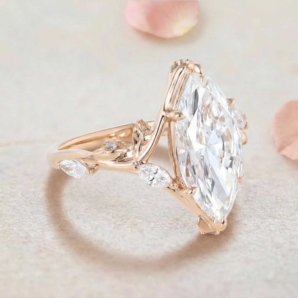 Vintage Bypass Vine Marquise Lab Grown Diamond 14K Rose Gold Engagement Ring