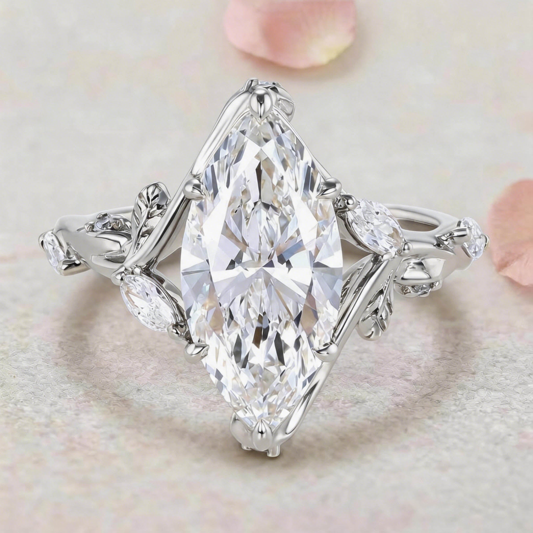 Vintage Bypass Vine Marquise Lab Grown Diamond 14K Rose Gold Engagement Ring