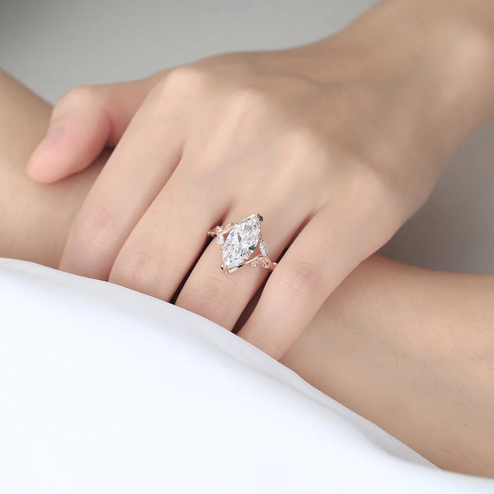 Vintage Bypass Vine Marquise Lab Grown Diamond 14K Rose Gold Engagement Ring