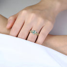Vintage Nature-Inspired Pear Cut Moss Agate and Emerald 14K Yellow Gold Engagement Ring