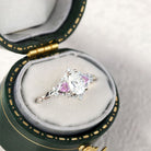 Unique Vintage Pear Moissanite 14k white gold Engagement Ring with Pink Sapphire